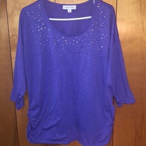 3/4 sleeve studded purple shirt